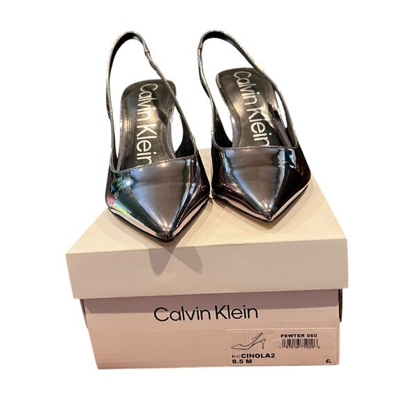 Calvin Klein Cinola2 Slingback Heels Pewter Metallic Pointed Toe Size 8.5 NIB - Picture 6 of 6